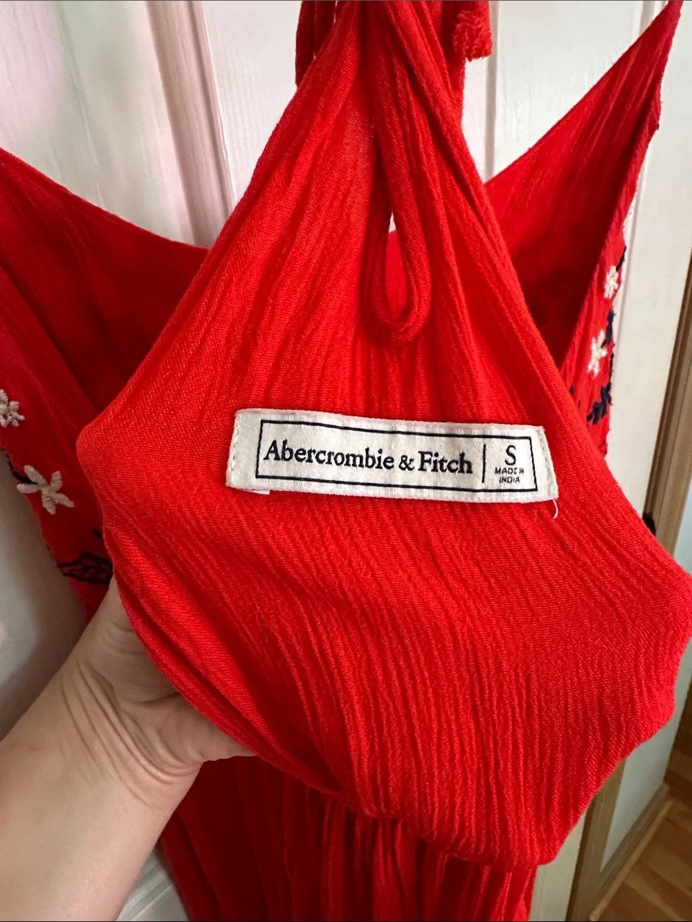 Abercrombie Small Red Embroidered Maxi Dress